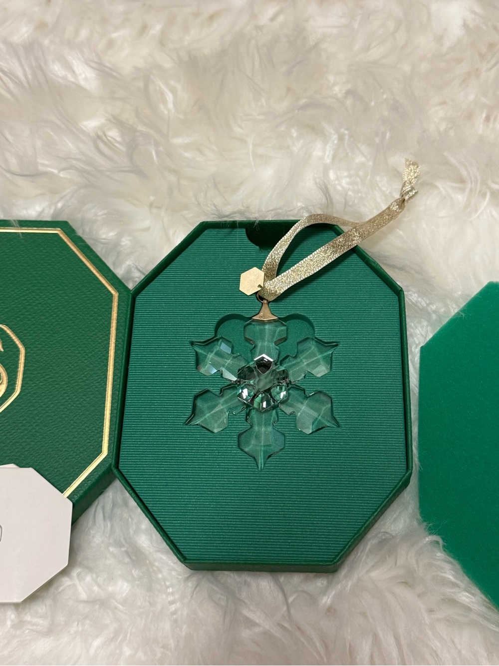 Swarovski Green Crystal Snowflake Ornament with Gold Ribbon 2022